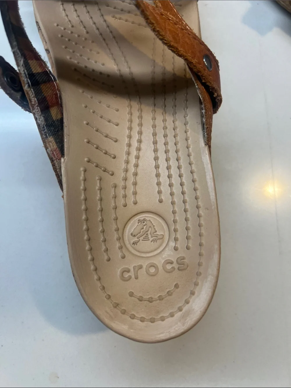 CROCS Brown A-Leigh Cork Wedge Slide Sandals with Cross Straps Size 9